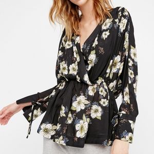 Free People Black Floral Blouse